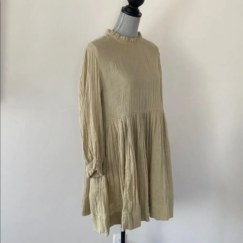 Free People Living for This Mini Dress L Sage Green Babydoll Ruffled Collar Boho